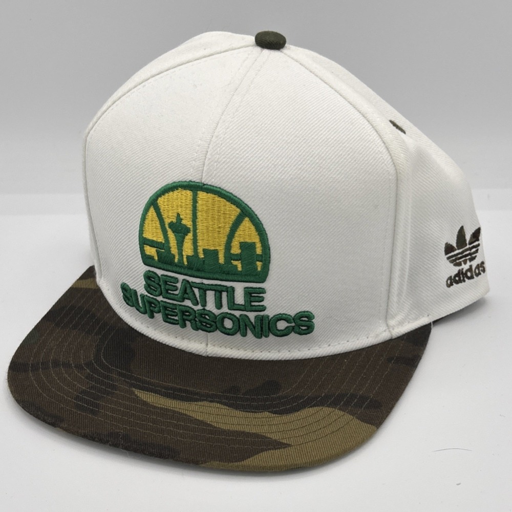 Adidas Seattle Supersonics NBA Snapback Hat White Green Yellow Camo‎ Basketball
